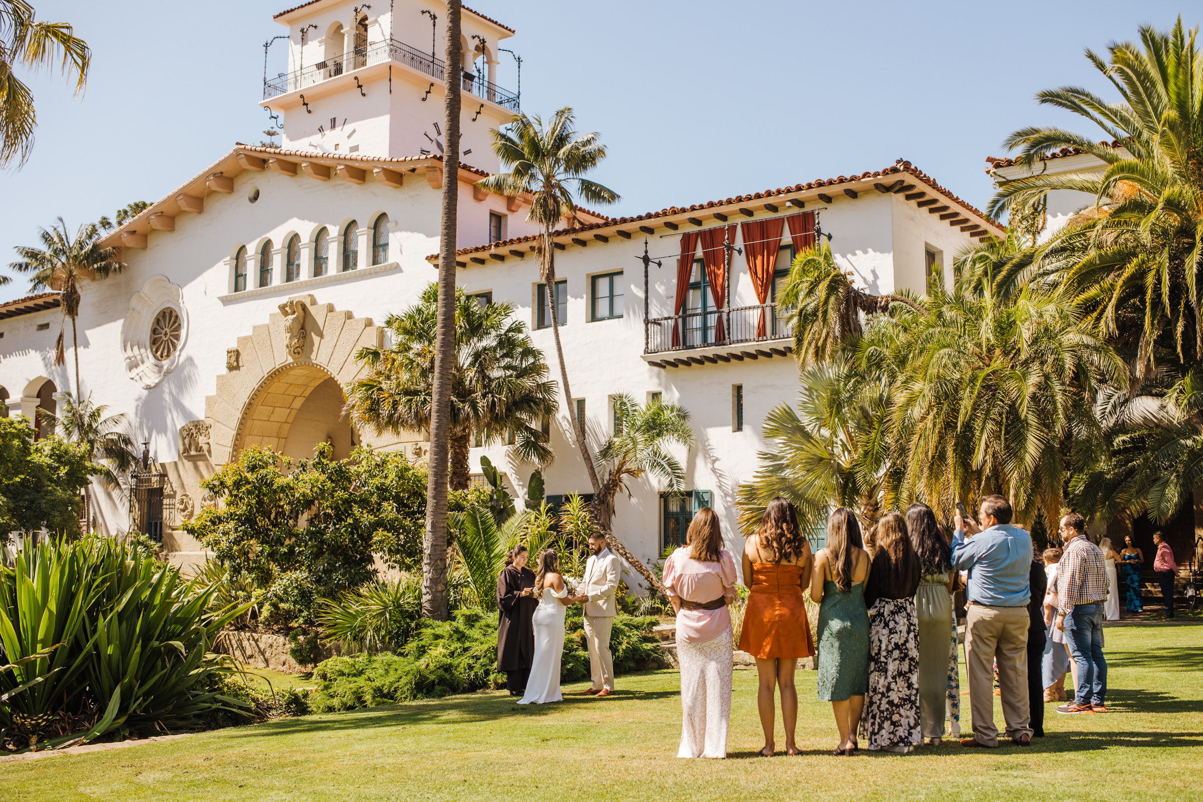 small wedding on the lawn at Santa Barbara County Courthouse