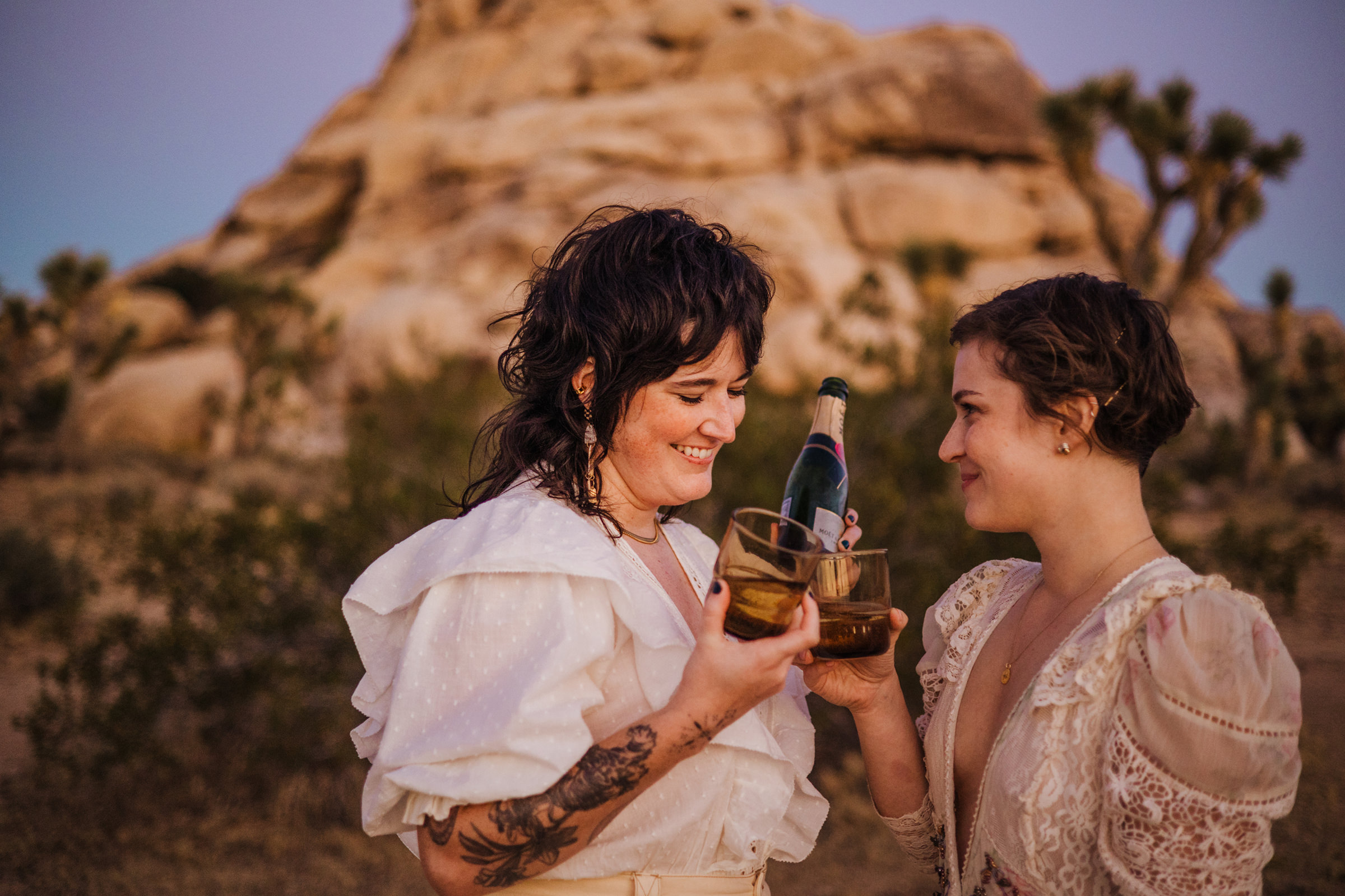 Elopement toast sunset