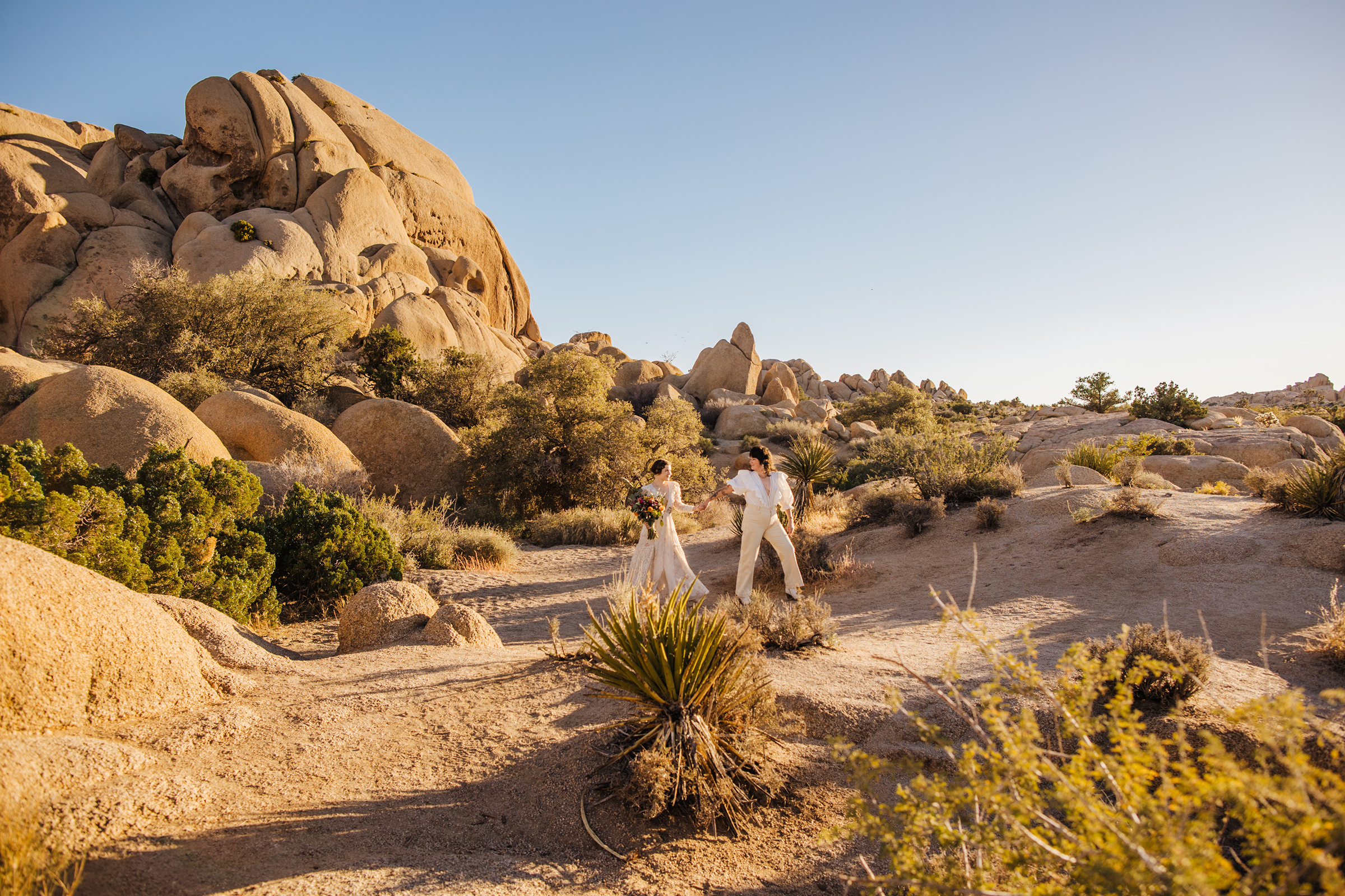 Joshua Tree elopement walking in Jumbo Rocks
