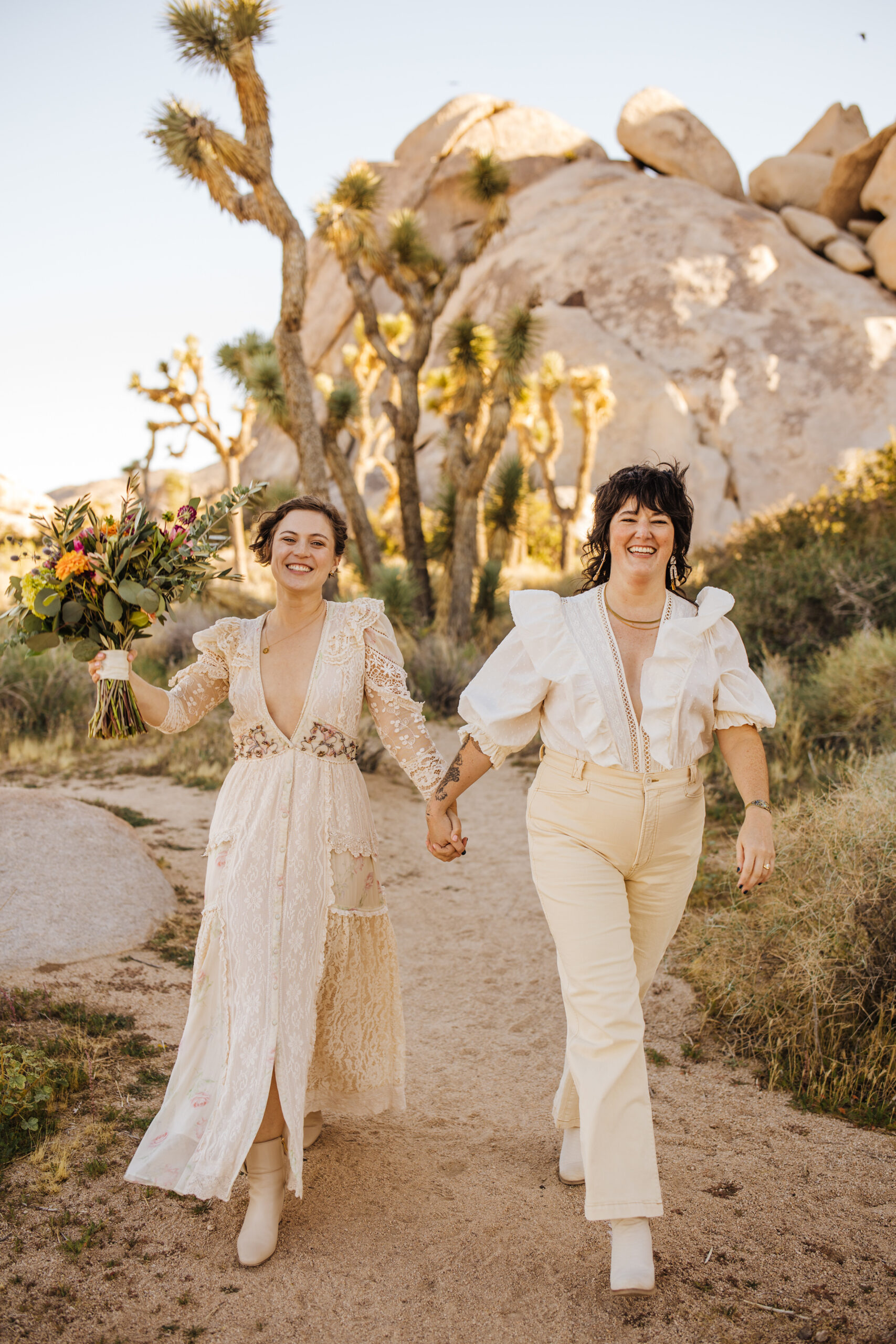 Two happy brides during Joshua Tree elopement