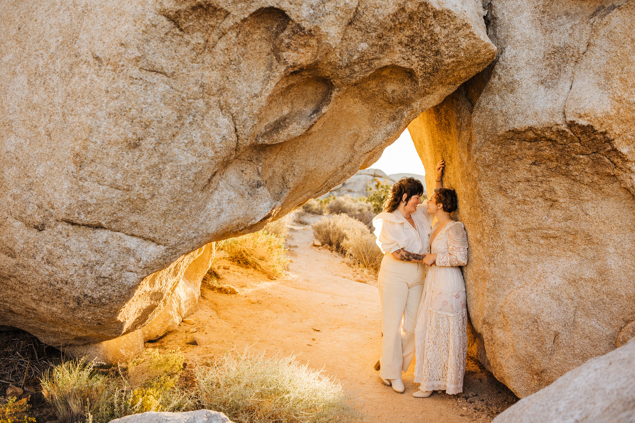 Elopement portraits under rocks