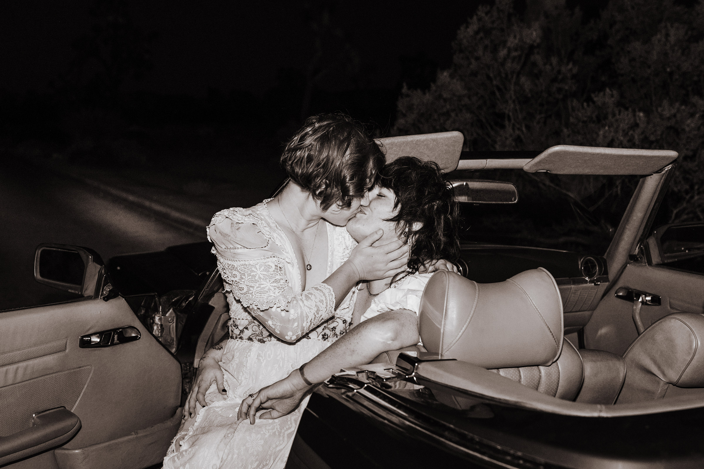 Joshua Tree elopement black and white night portraits