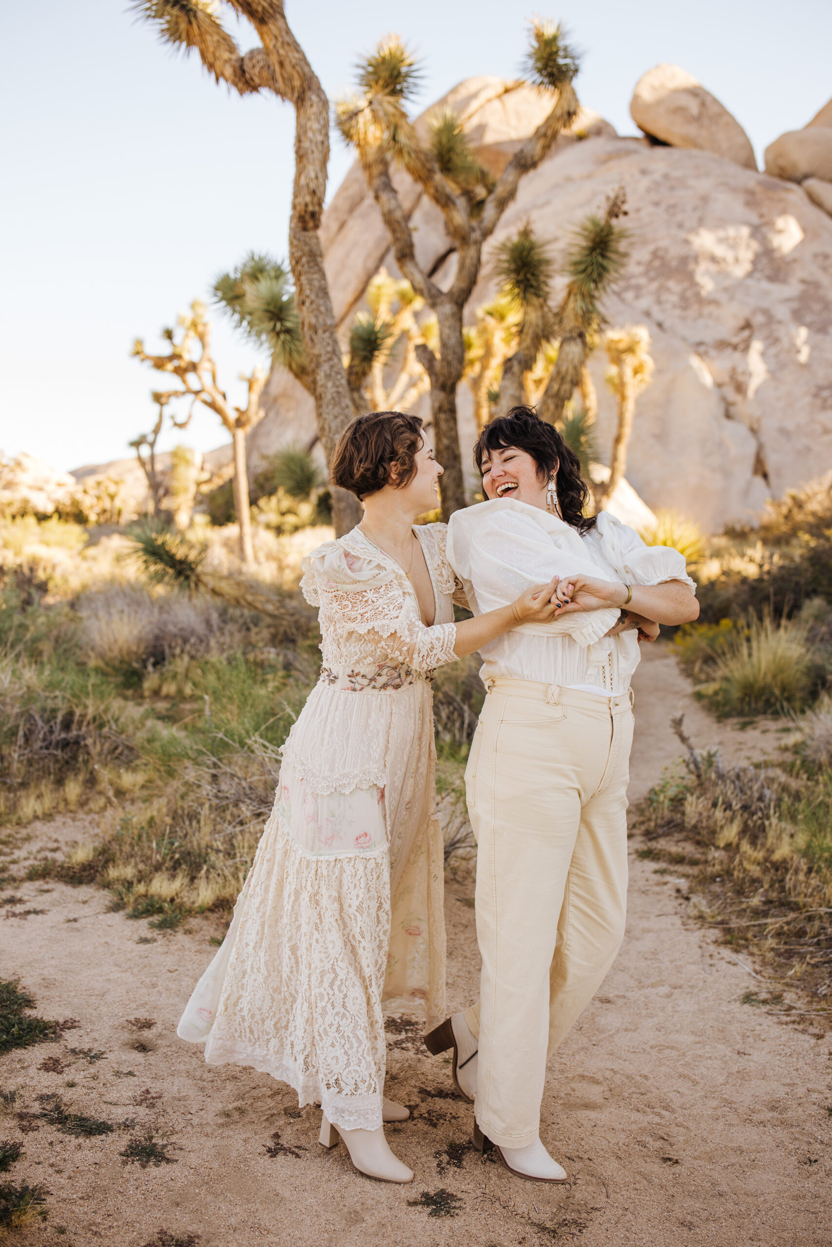Brides dancing in Joshua Tree