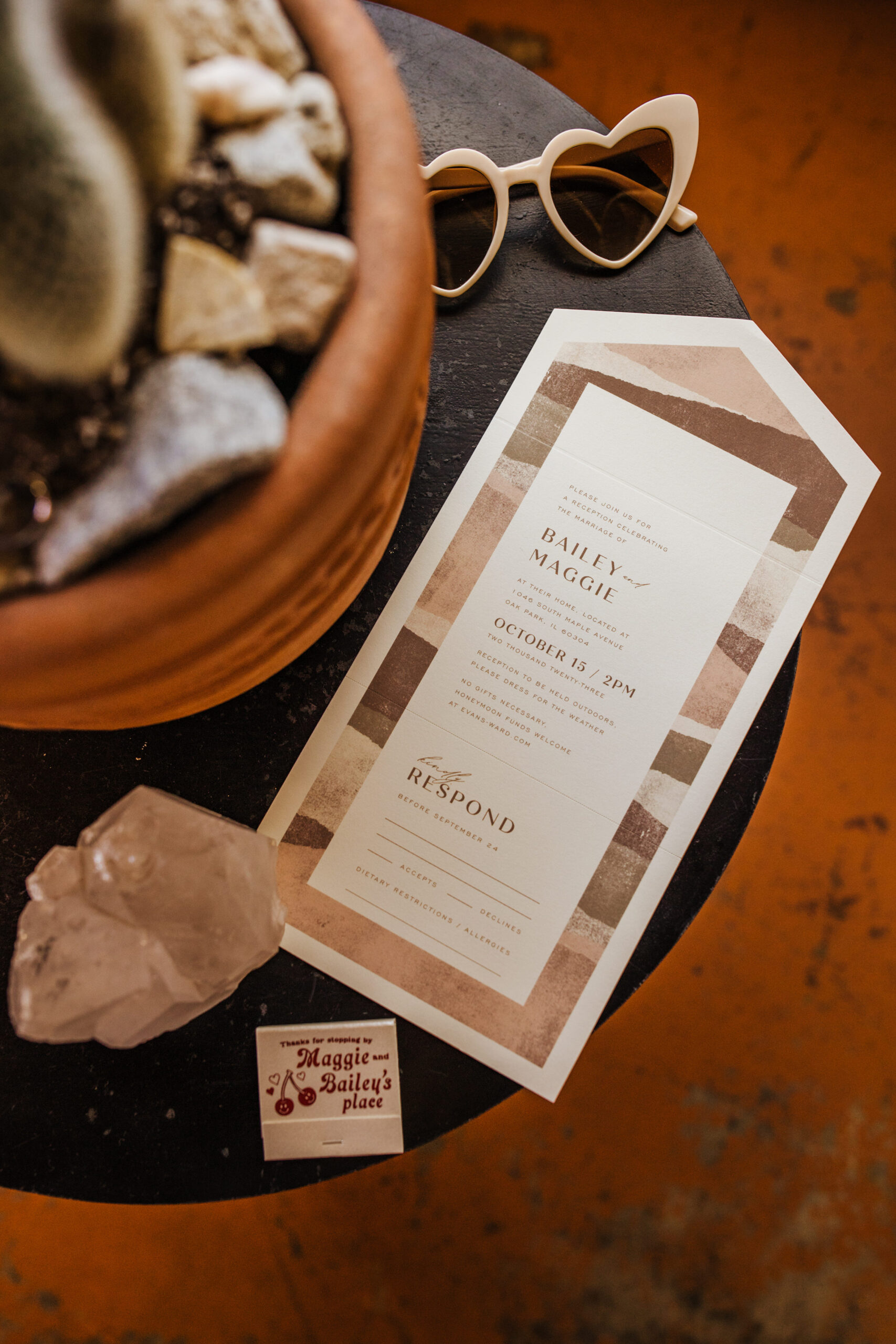 Elopement details with cactus and sunglasses