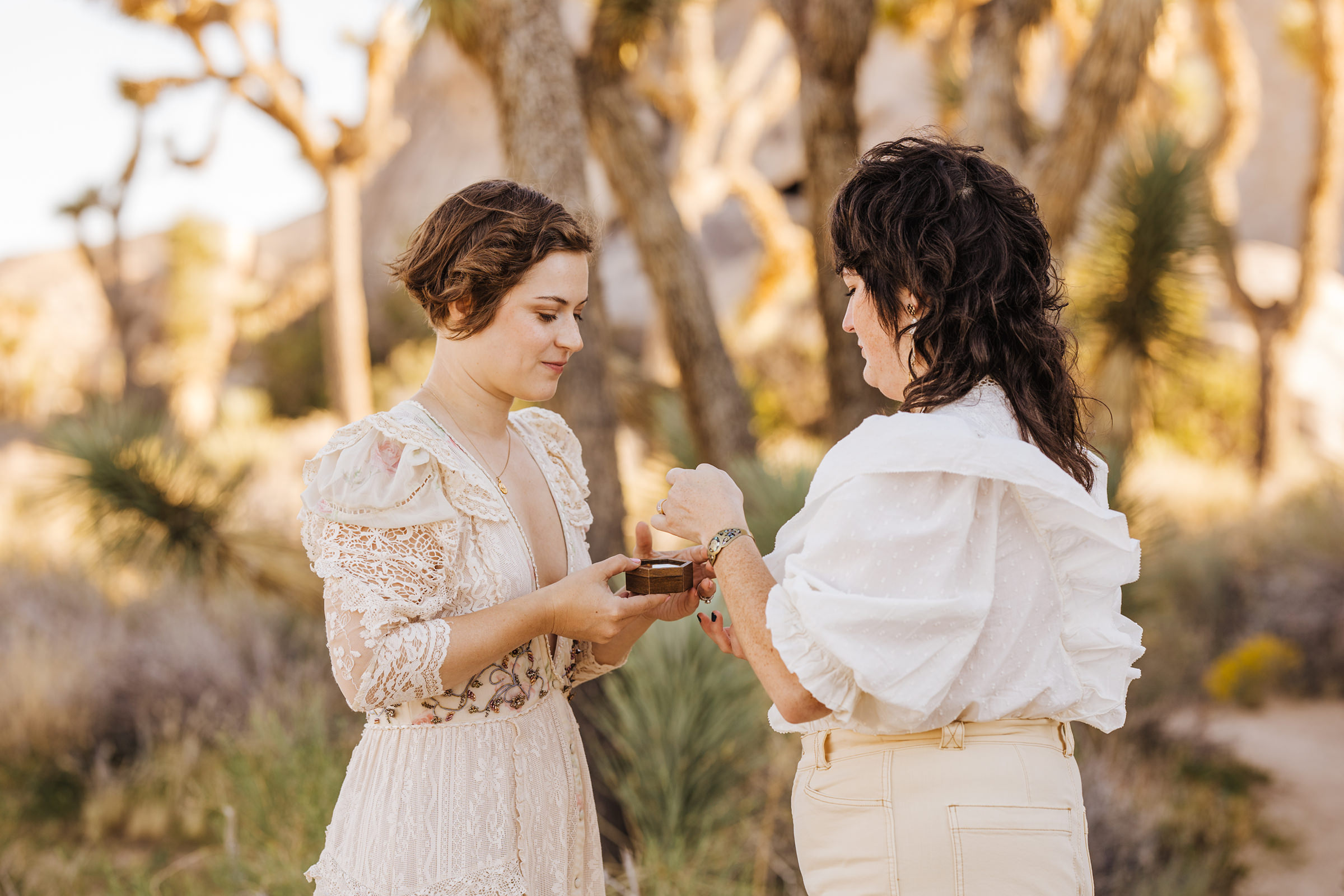 Joshua Tree elopement ceremony ring exchange