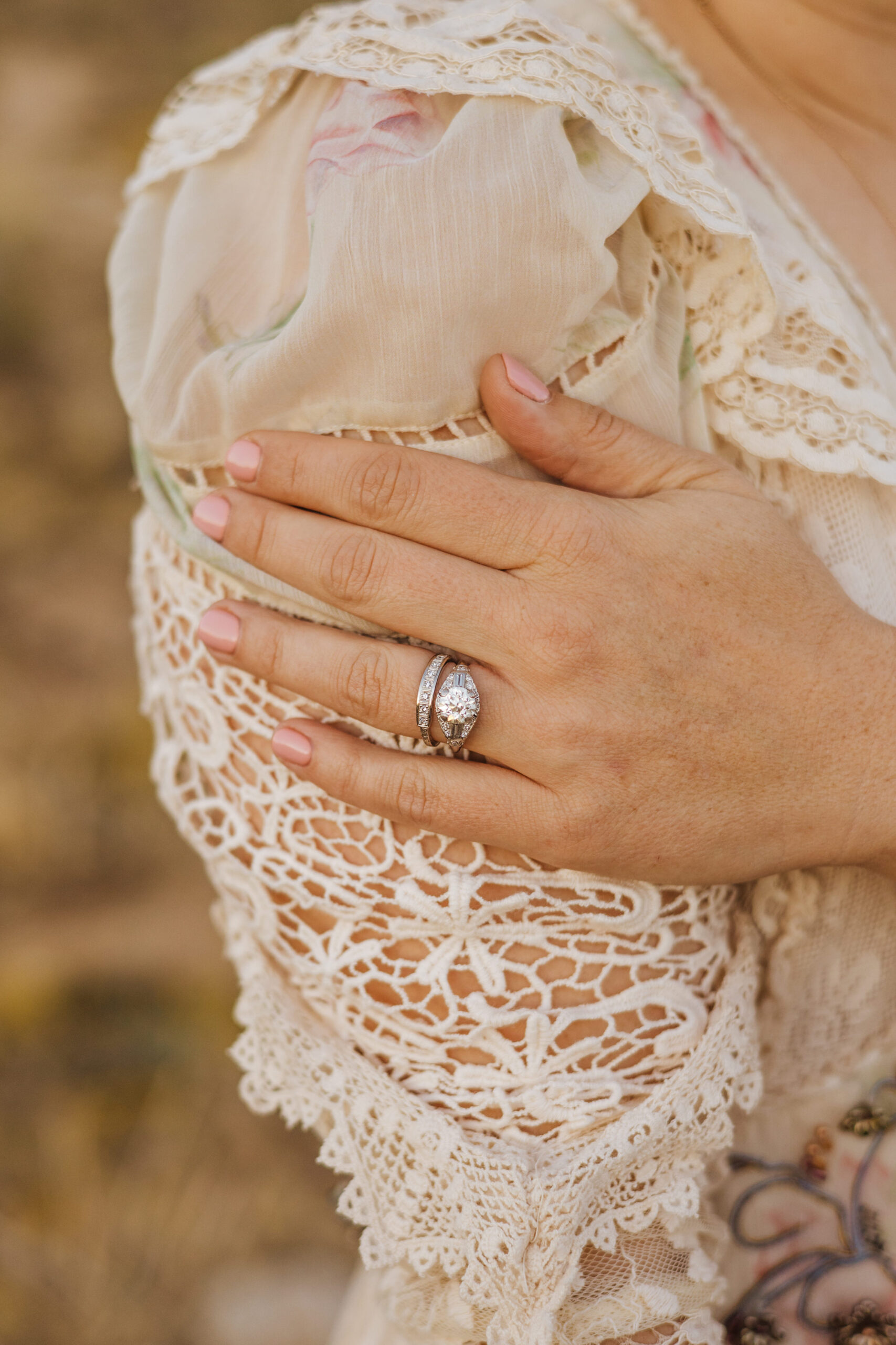Wedding rings hand bride lace dress