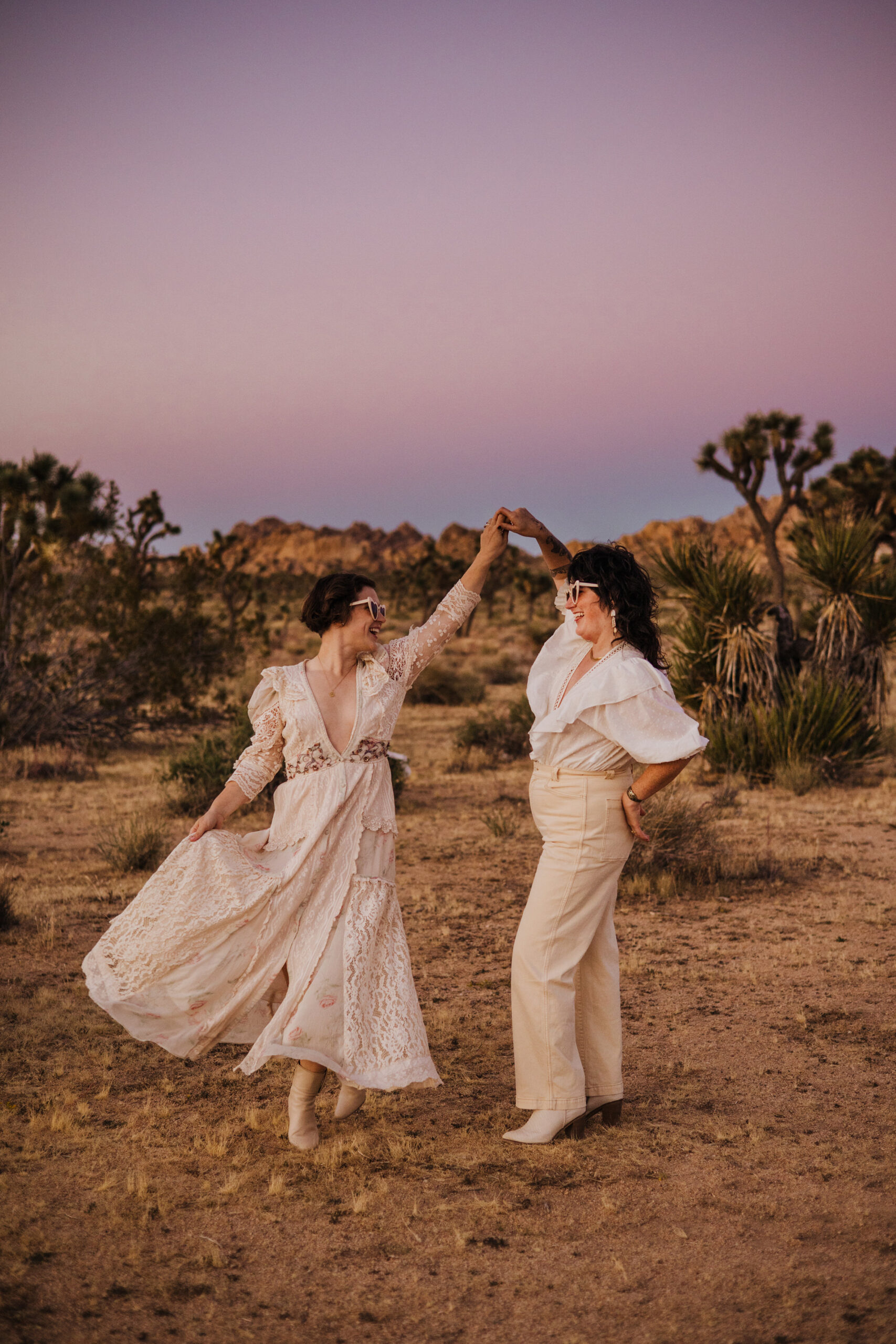 Brides dancing during sunset at Joshua Tree National Park
