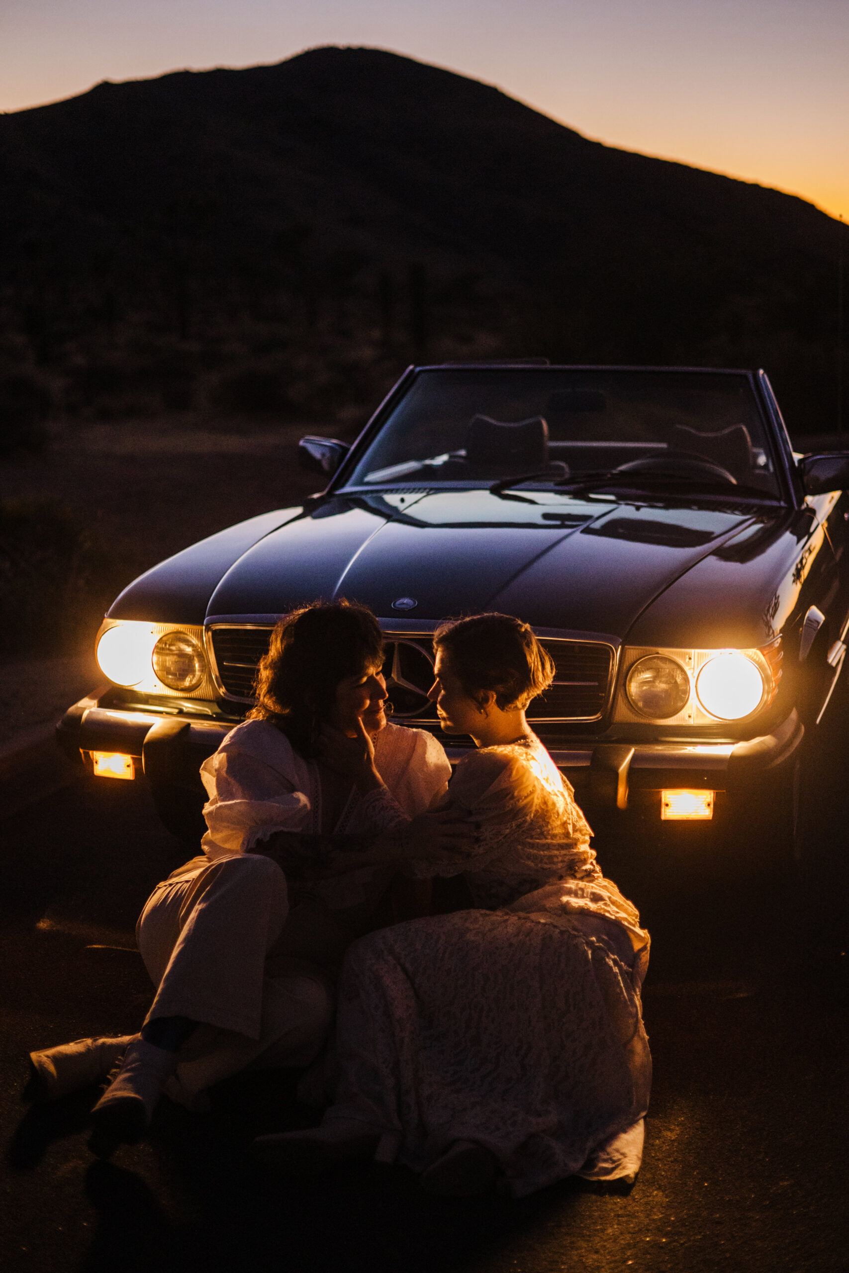 Joshua Tree cinematic elopement vintage car