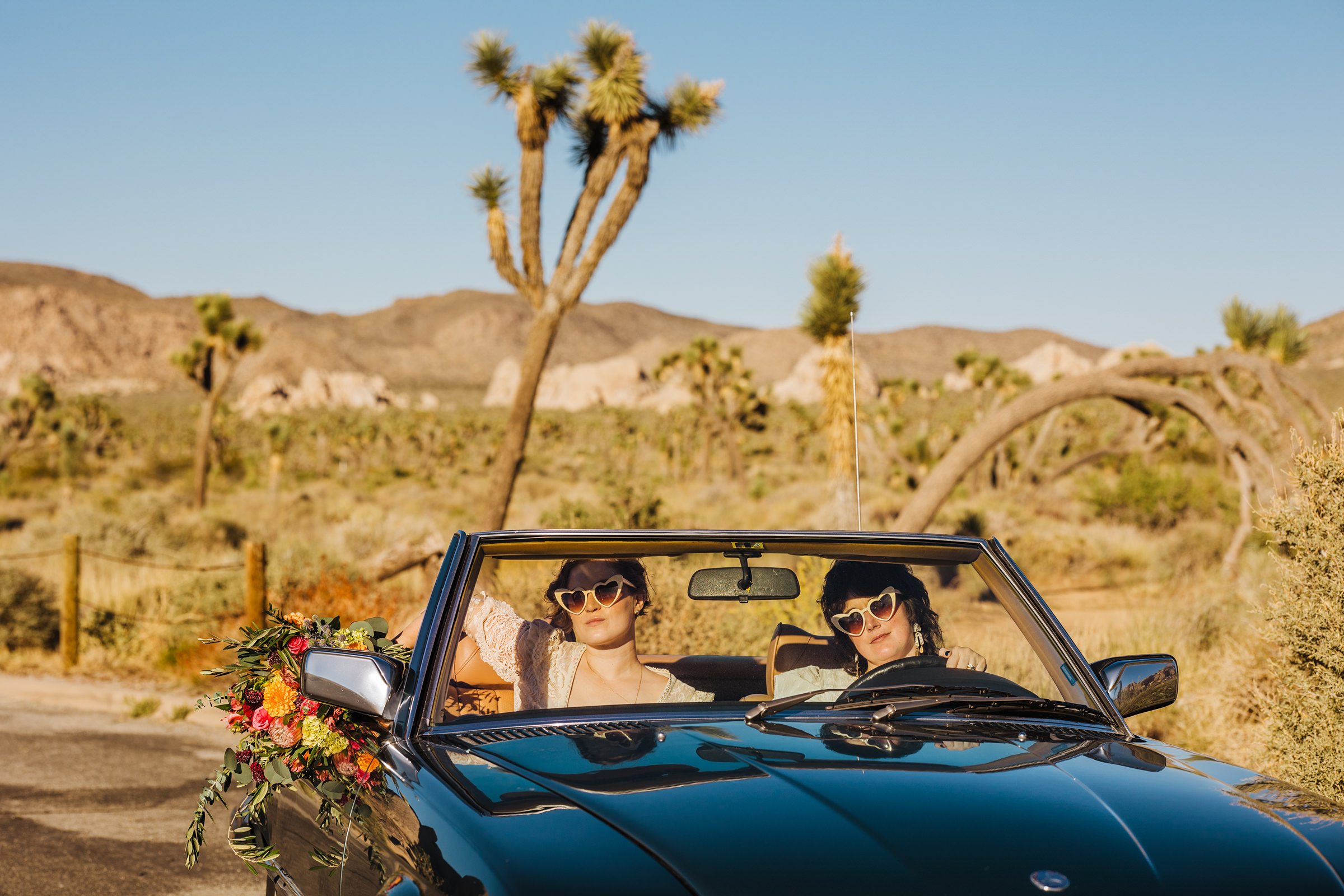 Joshua Tree elopement with vintage convertible