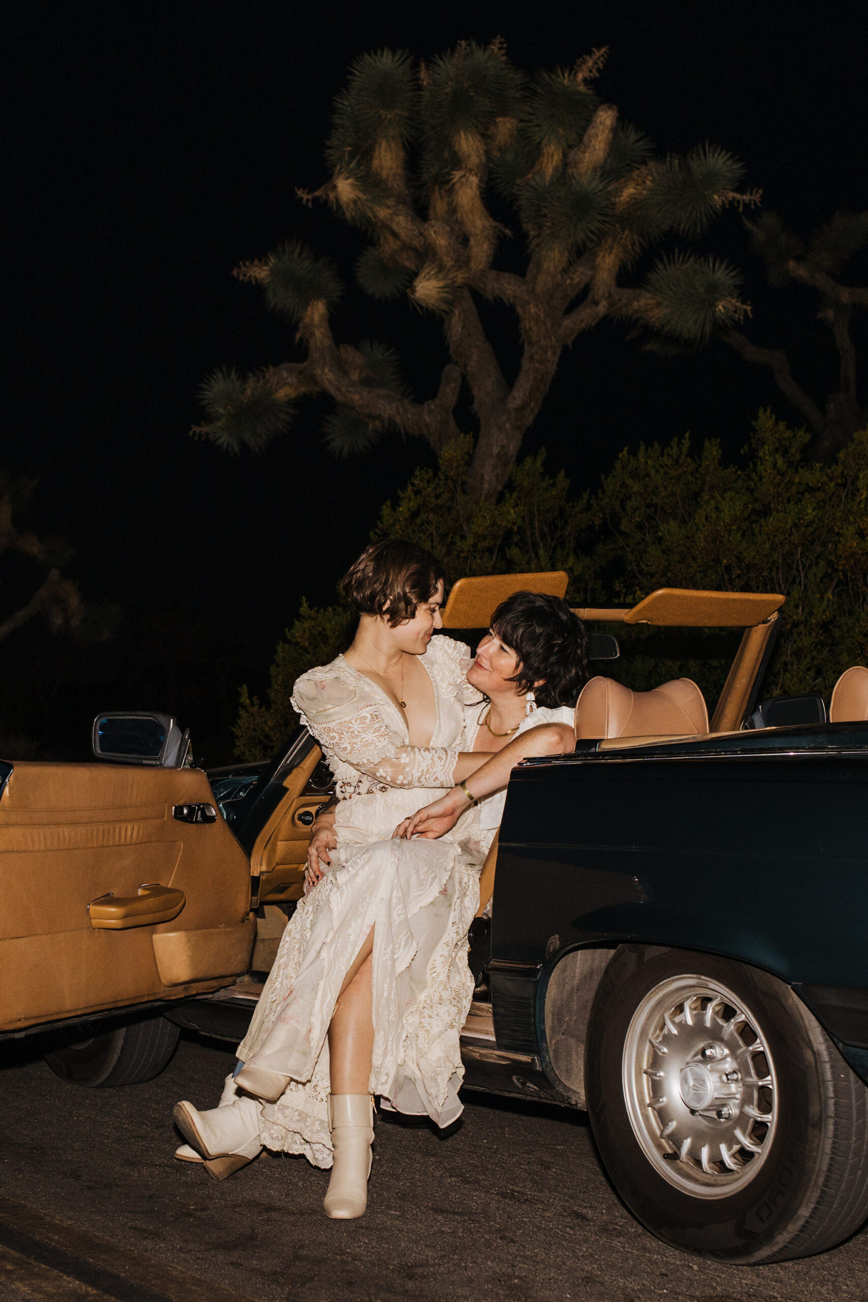 Joshua Tree nighttime elopement portraits flash