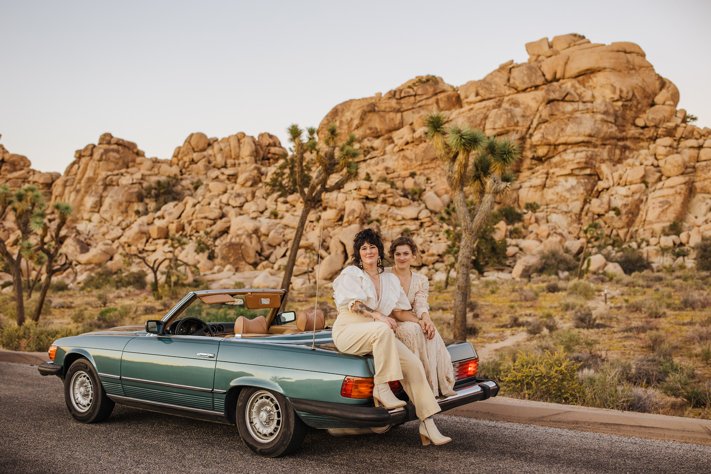Joshua Tree elopement vintage convertible car